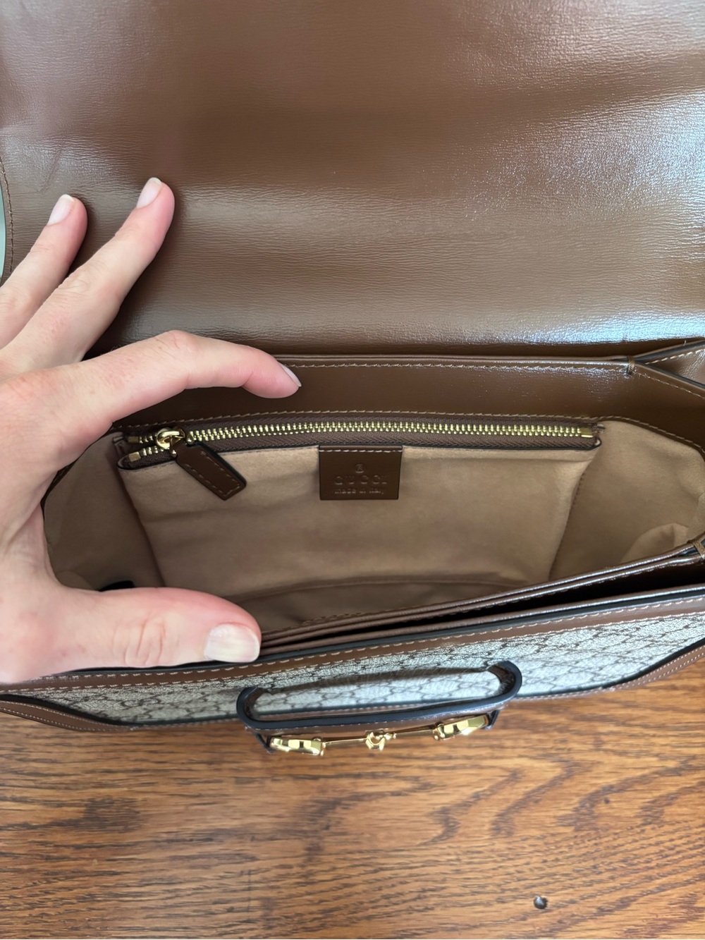 Gucci Beige GG Supreme Canvas Crossbody with Brown Leather Trim - Picture 7 of 12